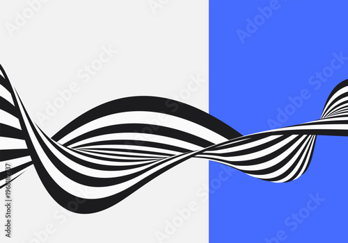 Abstract vector background with a smoothly flowing black striped wave on a divided gray blue background.