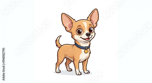 Cute Small Chihuahua Dog Character Standing with Blue Collar Cartoon Illustration