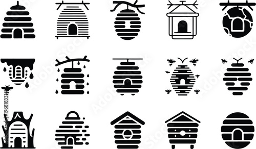 Beehive Silhouette Icon Collection Set