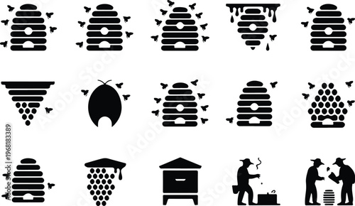 Beehive Silhouette Icon Collection Set