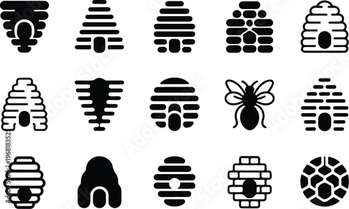 Beehive Silhouette Icon Collection Set