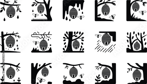 Beehive Silhouette Icon Collection Set