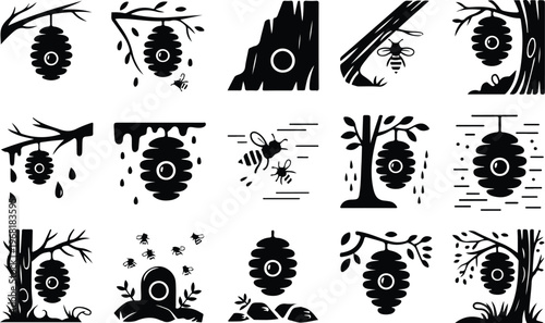 Beehive Silhouette Icon Collection Set