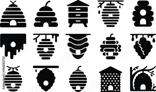 Beehive Silhouette Icon Collection Set