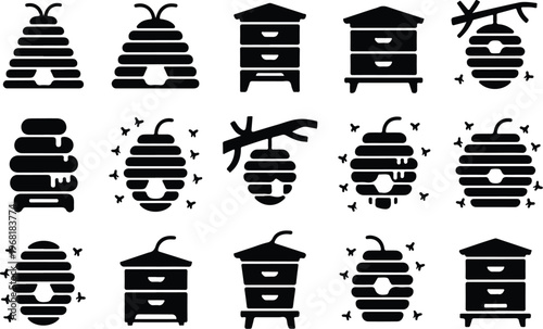 Beehive Silhouette Icon Collection Set