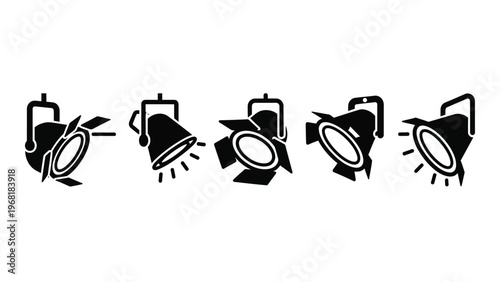 A row of five black spotlights are depicted in a minimalist style creating a striking visual silhouette high quality professional detailed