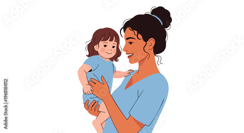 Joyful mother cradling her smiling toddler with gentle care and profound love, creating an intimate, heartwarming portrait of family togetherness