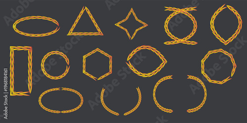 Golden alphabet vector set with star shapes and decorative gold elements on black background