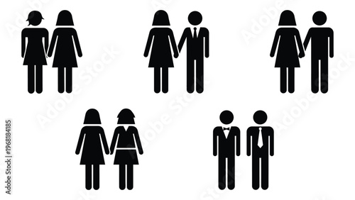 A collection of simple black silhouettes depicting various pairings of people including couples and friends silhouette high quality professional detailed modern