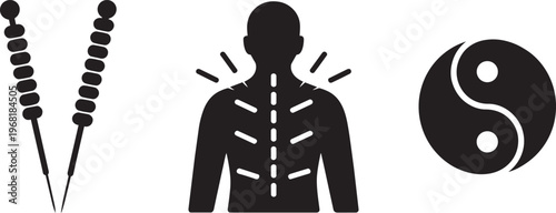 Acupuncture Needles And Body With Yin Yang Symbol, Healthcare Icons