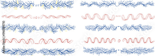 Mediterranean lemon tree branch text divider. Whimsical ribbon lace page separator set. Italian emphasis border decorative leaves, citrus fruit. Hand-drawn Amalfi summer vector text boxes elements.