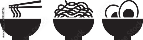 Chopsticks Holding Noodles Icon And Curious Eyes Icon Set