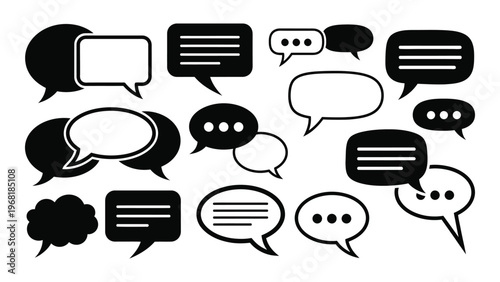 A collection of various black speech bubbles and thought bubbles arranged closely together a striking silhouette high quality professional detailed modern
