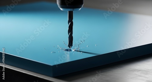 Close-Up Of Drill Bit Penetrating Blue Surface