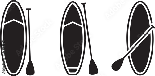 Set Of Three Outline Paddleboards With Paddles