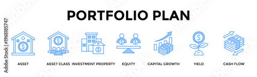 Portfolio Plan Banner Web Icon Set Collection Pack Vector Illustration Concept For Balance Growth Yield And Cash Flow Across A Resilient Property Portfolio
