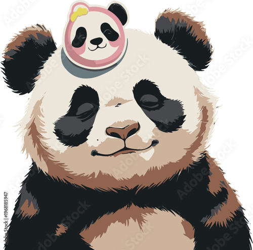 sleepy panda with droopy face, imperfect lines, cute ugly sticker 2