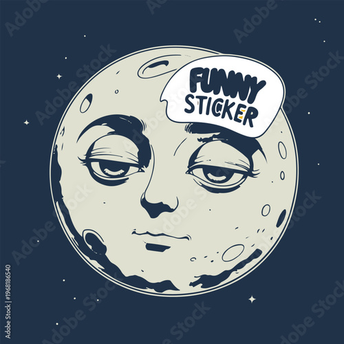 tired moon with droopy eyes, funny sticker 3