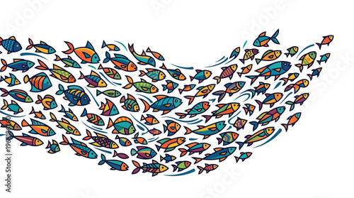 School of Colorful Fish Swimming Together.