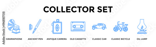 Collector Set Banner Web Icon Set Collection Pack Vector Illustration Concept For Showcase Collectible Vintage Icons That Celebrate Timeless Design Heritage