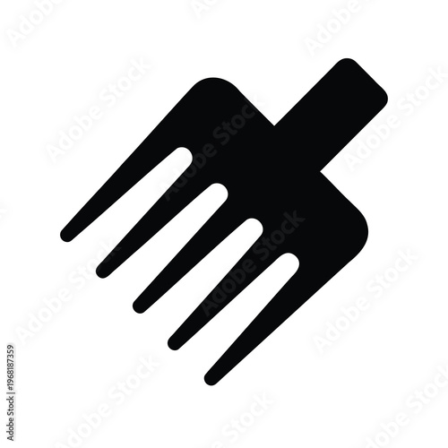 Stylized black silhouette of a cultivating garden fork tool in minimalistic style