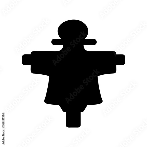 A minimalist black silhouette of a classic scarecrow figure in field