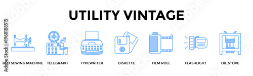 Utility Vintage Banner Web Icon Set Collection Pack Vector Illustration Concept For Highlight Durable Vintage Tools Built For Craft Storage And Resilience