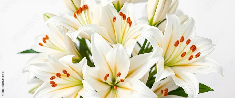 Fototapeta premium Elegant white lilies arranged in a classic bouquet, aesthetic, bouquet