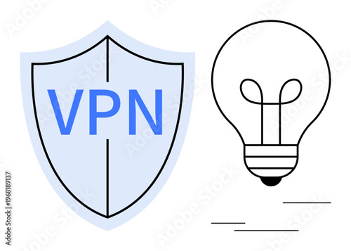 VPN concept. VPN shield s internet security and privacy. The light bulb innovation and technology connectivity. For data security, innovation, privacy apps, business, and tech solutions