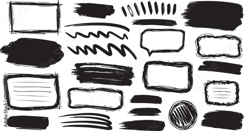 Black underline chalk brush strokes with pencil line crayon texture for handdrawn designs and markings. Rough wavy zigzag patterns or straight horizontal elements.