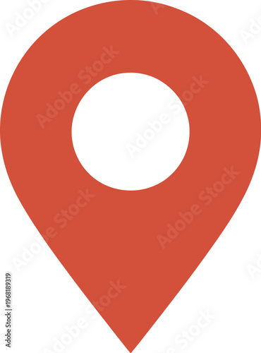 Minimalist solid red flat design map location pin icon symbol vector graphic
