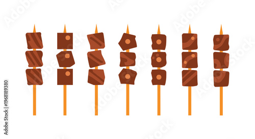 Grilled meat skewers on wooden sticks.