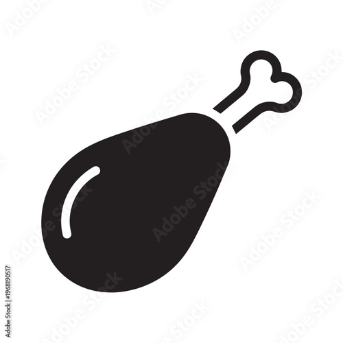 Solid Chicken Leg Drumstick Icon - Minimalist Meat and Poultry Symbol for Food Apps and Butchery