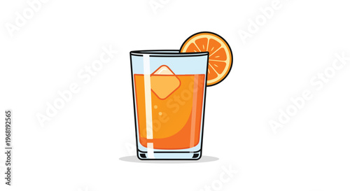 Refreshing orange juice in a tall glass with ice and citrus garnish, perfect for summer hydration