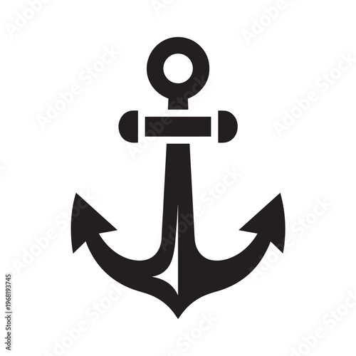 Solid Marine Anchor Icon - Nautical Maritime Symbol for Sailing, Navy, Sea Exploration and Stability