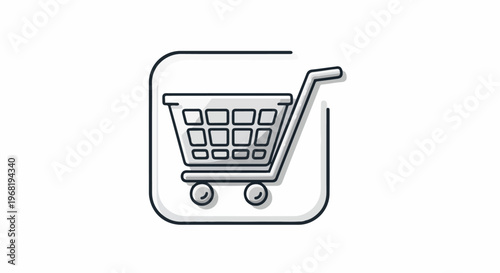 Stylized shopping cart icon with minimalist outline and shadow effect
