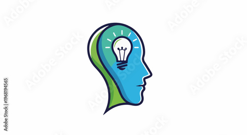 Stylized profile of a head with a glowing lightbulb inside