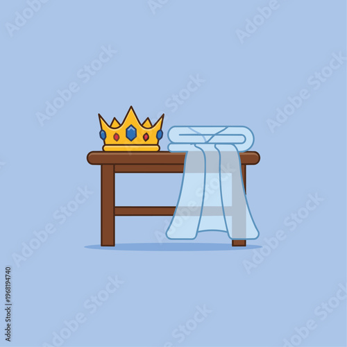 A minimalist final scene showing the Emperor’s crown and a pair of empty, folded 