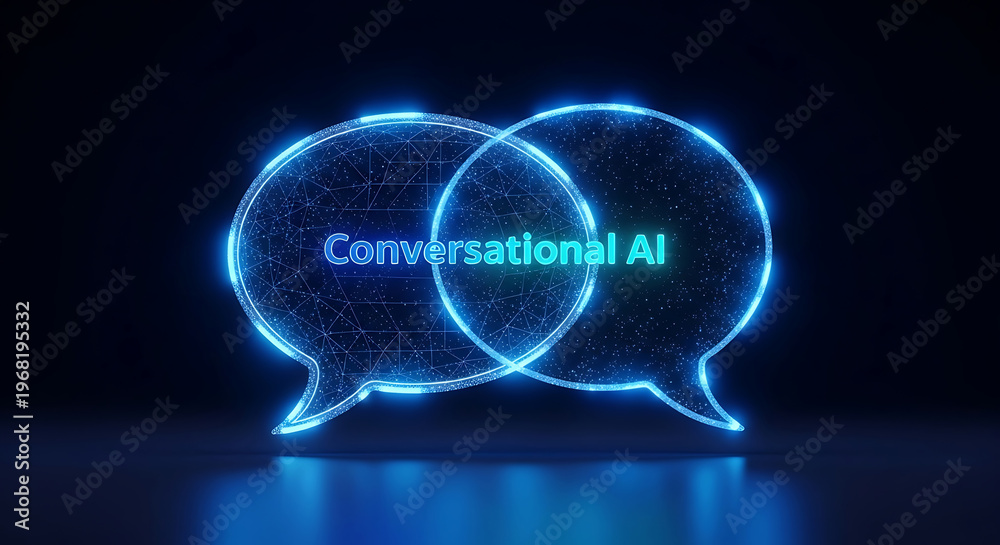 Obraz premium Illustrative depiction of conversational ai interaction with overlapping speech bubbles.