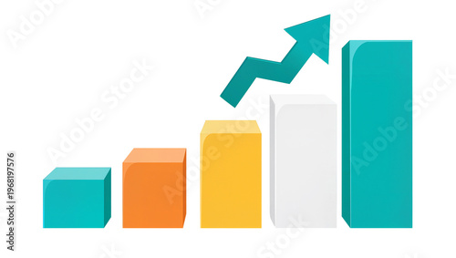Tableau sur toile Stacked turquoise orange yellow and teal blocks ascending in height culminating