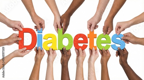 Colorful Diabetes Awareness Typography Held by Diverse Hands