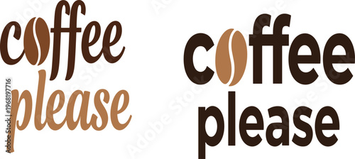 Coffee Please Typography Vector Set Featuring Stylish Handwritten and Bold Lettering Designs with Coffee Bean Elements for Cafe Branding and Prints