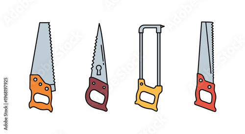 Hand Saw Line art vector set clean abstract color pattern