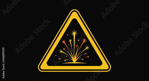 Fireworks Explosion Warning Sign on Black Background