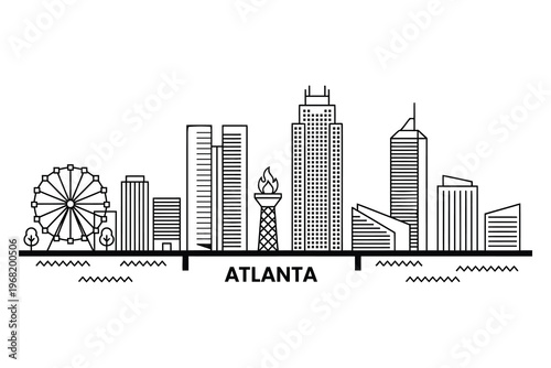 Fotografía Atlanta skyline sketch a minimalist line drawing of the city's iconic buildings