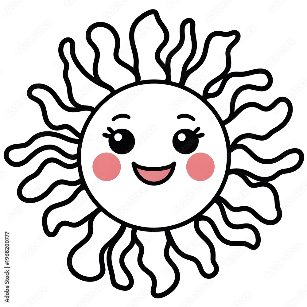 Obraz premium A cheerful cartoon sun with a smiling face and rosy cheeks