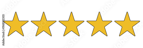 Star icon. Vector yellow isolated five stars. Customer feedback concept. Vector 5 stars rating review. Quality shape design .