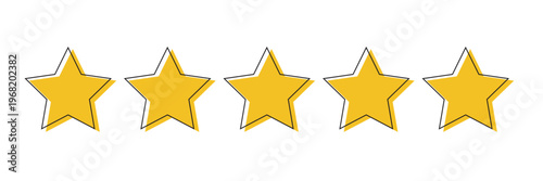 Star icon. Vector yellow isolated five stars. Customer feedback concept. Vector 5 stars rating review. Quality shape design .