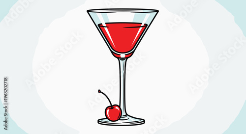Refreshing red cocktail served in an elegant martini glass with a vibrant cherry garnish, perfect for restaurant menus, drink promotions, or festive celebration invitations.