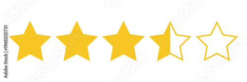 Star icon. Vector yellow isolated five stars. Customer feedback concept. Vector 5 stars rating review. Quality shape design .